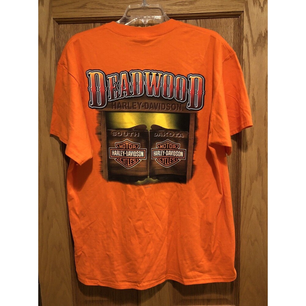 Harley Davidson T Shirt Orange Large Sturgis Deadwood 76th Annual 2016